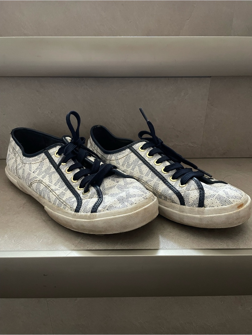 Michael Kors White and Navy Logo Low-Top Sneakers